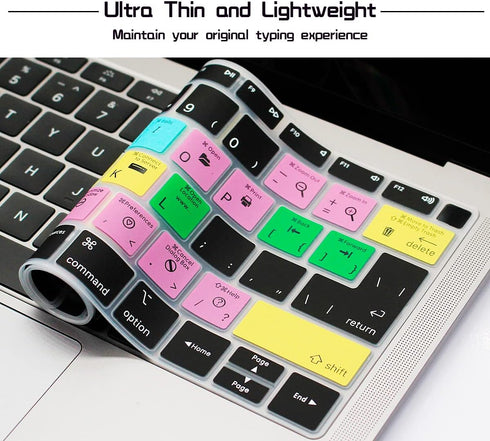 HRH Shortcut Hotkey Silicone Keyboard Cover Skin for MacBook Air 13 Inch 2018 Release A1932 with Retina Display and Touch ID EU/US,OSX...