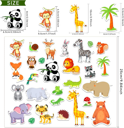 MARFOREVER 50 PCS Jungle Animals Window Gel Clings Stickers Removable and Reusable Window Clings Decals Thick Gel Clings for Adults Kids Classroom...