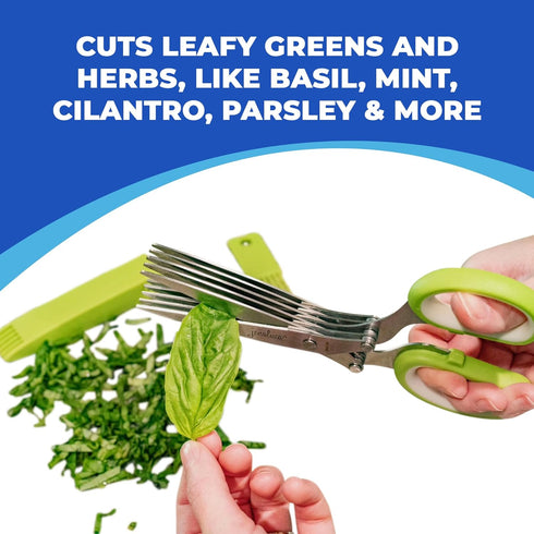 Jenaluca Herb Scissors with 5 Blades and Safety Cover - Cut, Chop & Mince Fresh Herbs & Leafy Greens - Stainless Steel Kitchen Shears with Cleanin...