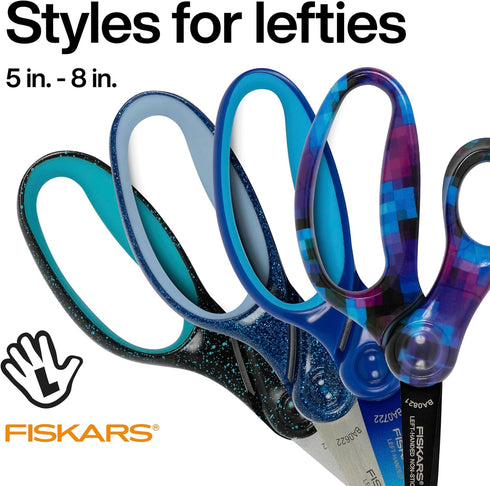 Fiskars 7" SoftGrip Left-Handed Student Glitter Scissors for Kids 12+ - Left-Handed Scissors for School or Crafting - Back to School Supplies - Bl...