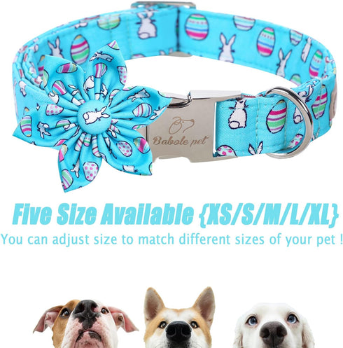Dog Collar Easter Gift with Flower Tie, Rabbit Egg male Dog Collar with Safety Metal Buckle Adjustable Puppy Collars for Small Medium Large Boy & ...