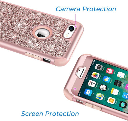 Hython Designed for iPhone 8, iPhone 7 Case, Heavy Duty Full-Body Defender Protective Case Bling Glitter Sparkle Hard Shell Hybrid Shockproof Rubb...