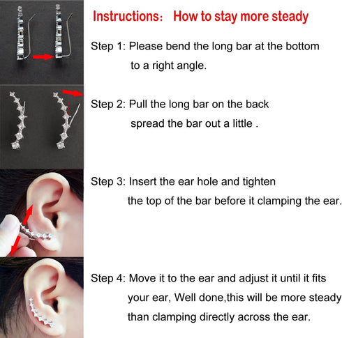 7 Crystals Ear Cuffs Stud Climbers Earrings S925 Sterling Silver Hypoallergenic Arete...