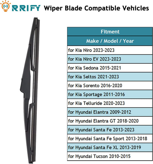 12" Rear Windshield Wiper Blade for Hyundai Elantra 09-12, for Hyundai Elantra GT 18-20, for Hyundai Santa Fe 13-23, for Hyundai Tucson 10-15, for...