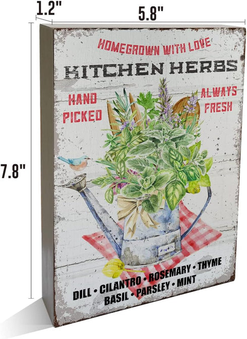 Farmhouse Herb Wooden Box Sign Retro Kitchen Herbs Wood Block Tabletop Sign Decorative Desk Sign Home Kitchen Shelf Decor 5.8 X 7.8 Inches...