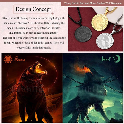 FaithHeart Norse Viking Wolf Pendant Necklace for Men/Women, Stainless Steel/18K Gold Plated Nordic Vikings Stuff Jewelry with Gift Packaging...