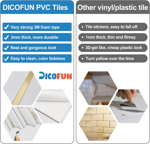 DICOFUN 1 Sheet White & Marble Look Peel and Stick Backsplash for Kitchen, PVC Stick on Backsplash Wall Tiles...