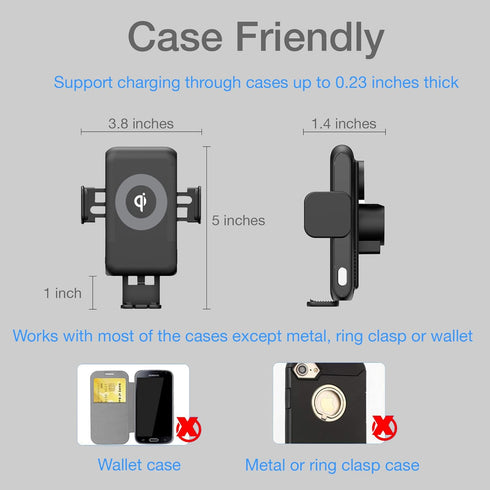 15W Wireless Car Fast Charger Auto Clamping Suction Cup Air Vent Mount Compatible with iPhone 15 Plus/Pro/Pro Max, iPhone 14/13 Pro/Pro Max/Mini, ...