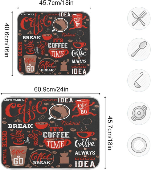 Coffee Theme Beans Dish Drying Mat for Kitchen Counter 18 x 24 Inch Absorbent Microfiber Dry Dishes Mats Drainer Mat Dish Drying Pad for Counterto...