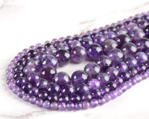 8mm 100pcs Natural Stone Beads Amethyst Round Genuine Stone Beading Loose Gemstone Hole Size 1mm DIY Charm Smooth Beads for Bracelet Necklace Earr...