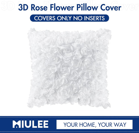 MIULEE 3D Decorative Romantic Valentines Stereo Chiffon Rose Flower Throw Pillow Cover Solid Pillowcase for Girl Women Wedding Sofa Bedroom Car De...