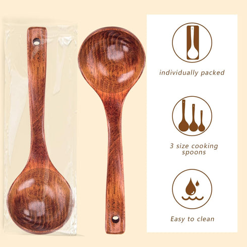 HANSGO 3PCS Wooden Ladle Spoon Set, Non-Stick Wooden Spoons Soup Cooking Spoons Natural Teak Wood Kitchen Utensils for Cooking Stirring Serving...