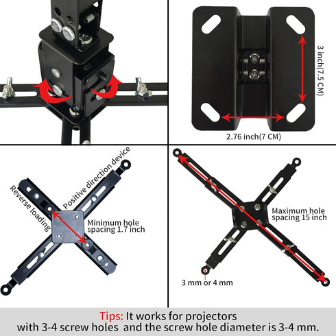 Projector Mount Wall or Ceiling Projection Mount Bracket with Adjustable Height and Extendable Arms Mount for Home and Office Projector...