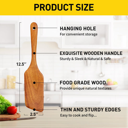 Teak Wooden Spatula for Cooking Wok Spatula Kitchen Turner for Mixing, Scraping, Baking Spatula Best Non Stick Wood Cooking Utensil Angled Flat Sp...