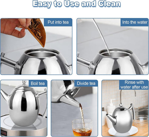 Stainless Steel Teapot Quart Tea Kettle Coffee Tea Pot Water Kettle with Removable Infuser Filter Large Capacity 33 oz (1L)...