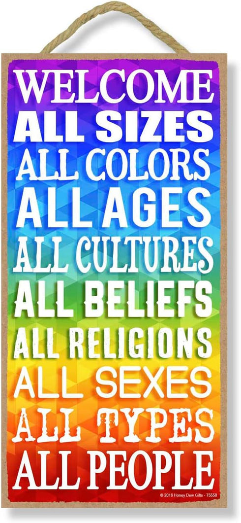 Honey Dew Gifts, Welcome All People, 5 inch by 10 inch Hanging Signs, Wall Art, Decorative Wood Sign, House Decor, 75578...
