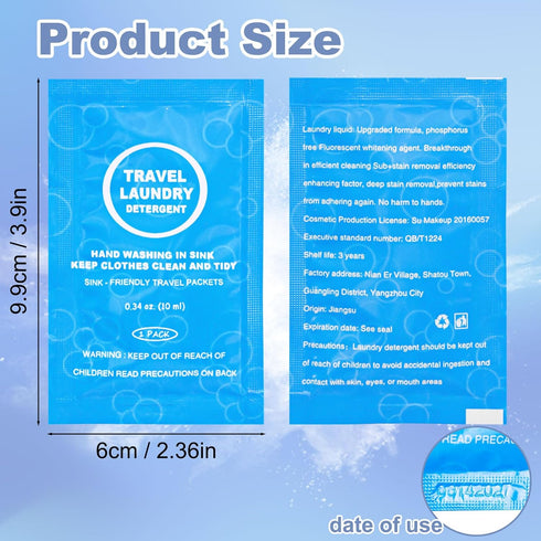 Travel Size Laundry Detergent Bulk, Individually Wrapped Cleaning Detergent Powder Sink Washing Liquid Soap Amenities for All Fabrics in Hotel Gue...