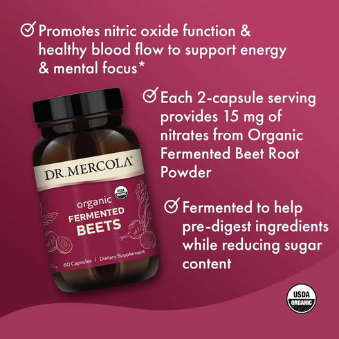 Dr. Mercola Organic Fermented Beets - Nitric Oxide Support - USDA Organic, Non-GMO, Gluten-Free & Soy-Free - 60 Capsules...