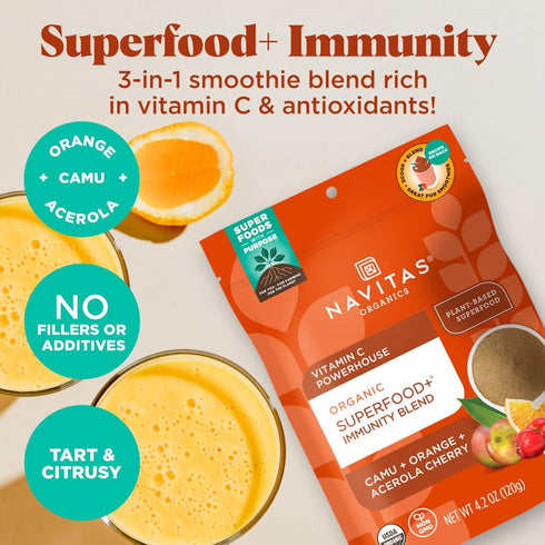 Navitas Organics Superfood+ Immunity Blend (Camu + Orange + Acerola Cherry), 30 Servings — Organic, Non-GMO, Vegan, Gluten-Free, Keto & Paleo, 4.2...