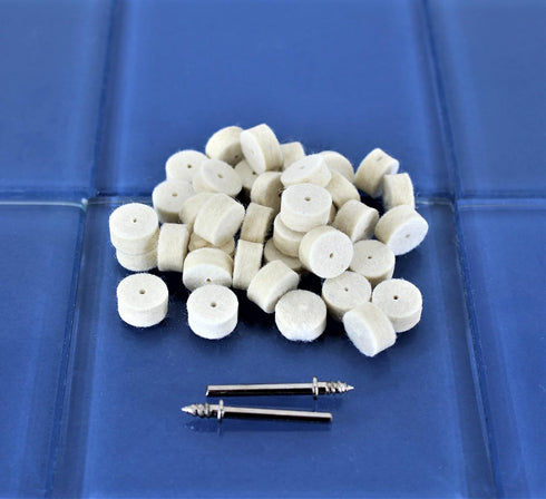 TEMO 100 pc Felt Polishing Wool Bob Burr 1/2 Inch Diameter 1/4 Inch High Wheels #414 with 2 Screw Mandrel 401 1/8 Inch Shank for Dremel Rotary Too...