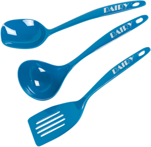 Dairy Blue Kitchen Utensil Set, Spoon Ladle and Spatula, Heavy Duty Melamine, Color Coded Kitchen Tools - (3 Piece Set)...