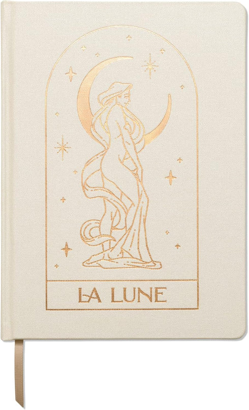 DesignWorks Ink La Lune Tarot Art Nouveau Cream 7.5" x 10.25" Jumbo Journal Notebook with Cloth Cover, Gold Accents, Lined Pages, Ribbon Marker fo...