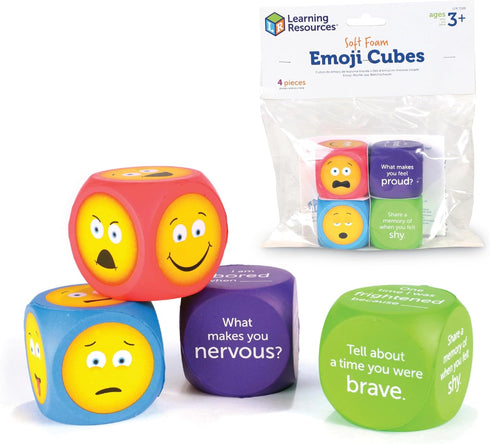 Learning Resources Soft Foam Emoji Cubes, Set of 4, Ages 3+, Conversation Cubes for Kids, Social Emotional Learning,...