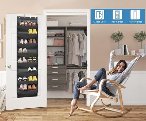 KEETDY Shoe Rack for Door Behind with 8 Large Pockets, Hanging Shoe Organizer for Closet Hanger Fits 20 Pairs Shoe Holder for Back of Door Narrow ...