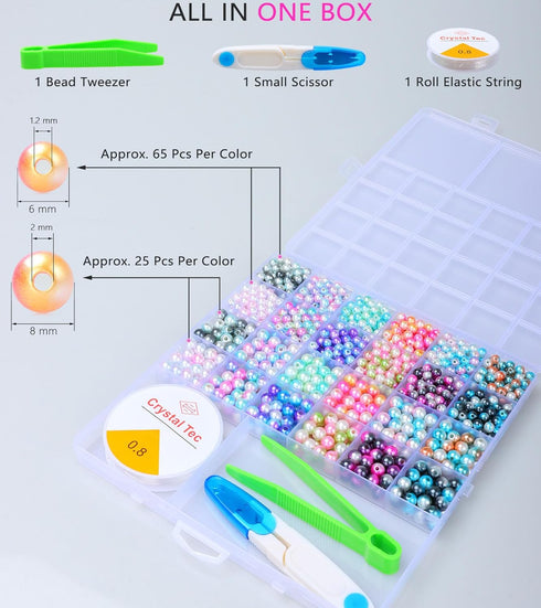 HINSOCHA Bracelet Beads Kit - 1020Pcs Gradient Colorful Round Beads (6mm+8mm) for Jewelry Making, DIY Crafts, Gifts for Kids and Adults...