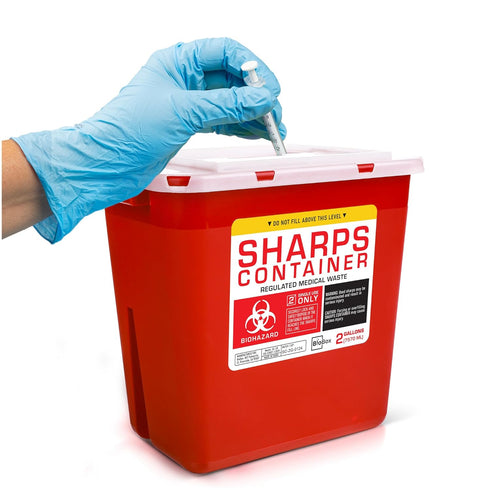 Sharps Container Large - Sharps Containers for Home Use and Labs - Portable Needle Disposal and Travel Size Biohazard Bin - 2 Gallon (Pack of 1)...