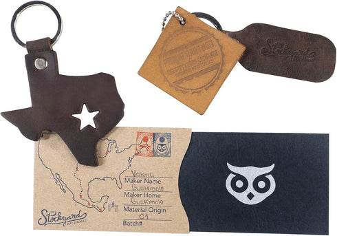 Hide & Drink, Thick Leather Texas State Key Chain/Texas Souvenir/Texas State Map With Star, Handmade :: Bourbon Brown...