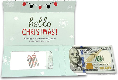 Holiday Card | Zip-Open Money Holder w/Clear Plastic Window for Cash, Check, & Gift Card (Penguin - Hello Christmas)...