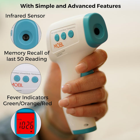 MOBI - Non-Contact Forehead Digital Thermometer with Object Temperature Mode - Touchless with High Fever Indicator - No Touch Thermometer for Baby...