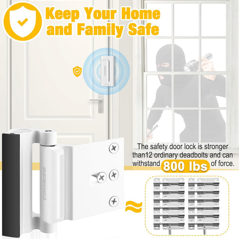 Home Security Door Lock, Upgraded Metal Door Reinforcement Lock for Childproof, 3" Withstands 800 lbs of Impact for Inward Swing Doors, Defender S...