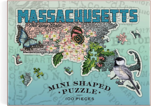 Galison Massachusetts Mini Shaped Puzzle - 100 Jigsaw Pieces Featuring Art by Bestselling Artist Wendy Gold, Die-cut Mini Shaped Puzzle, Makes a G...