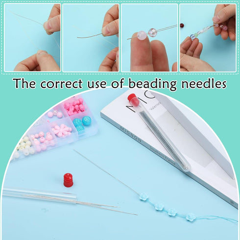 72 Pcs Beading Needles Set Including 12 Pcs Big Eye Bead Needles, 60 Pcs Seed Beads Needles for Jewelry Making with 2 Needle Bottle, Yarn Scissor,...