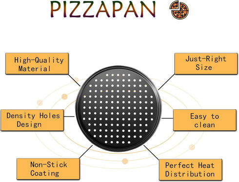 Pizza Steel Pan for Oven, Pizza Crisper Pan with Holes 12 Inch, Nonstick Round Pizza Baking Sheet Oven Tray, Perforated Carbon Steel Pizza Bakewar...