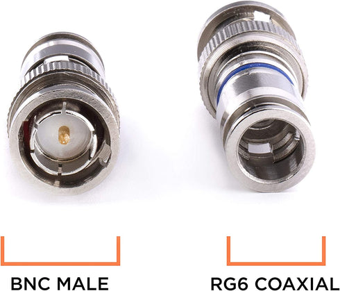 THE CIMPLE CO BNC Compression Connector for RG6 Coaxial Cable - Pack of 10 - Solid Construction with High Grade Metals - Male BNC Connectors for C...
