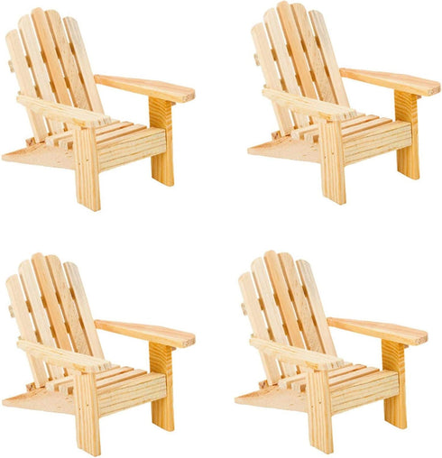 od Adirondack Miniature Chair - Unfinished Natural Wood Wedding Cake Topper Favor Mini Doll Furniture Dollhouse Top Decoration Beach Theme (4 Pack...