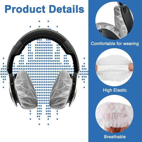100Pcs White Non-Woven Sanitary Headphone Ear Cover, Disposable Super Stretch Covers Washable, for Most On Ear Headphones Earpads (6.5 cm/ 2.6 Inc...