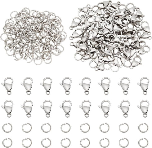 PH PandaHall 60pcs 15mm 304 Stainless Steel Lobster Claw Clasps with 120 pcs 6mm Jump Rings Jewelry Closure Fastener Hook for Earring Bracelet Nec...