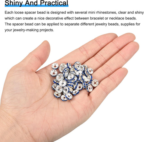 uxcell 200Pcs 8mm Rondelle Spacer Beads, Silver Plated Rhinestone Spacer Beads, Round Spacer Loose Beads for DIY Bracelet Necklace Jewelry Making ...