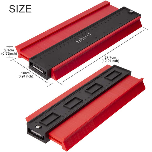 LUTER Plastic Contour Gauge, 10 Inch Profile Gauge Measure Ruler Contour Duplicator for Precise Measurement Tiling Laminate Wood Marking Tool (Red...