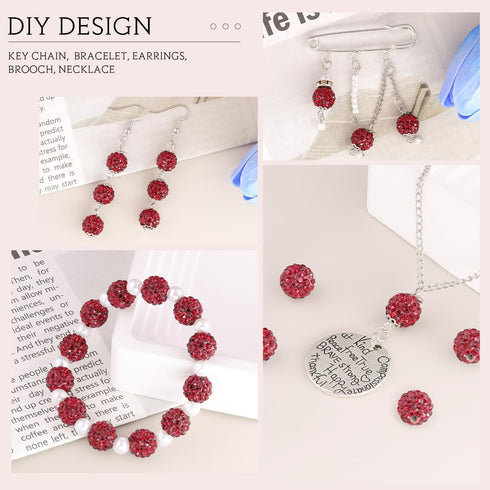 150 pcs 10mm Rhinestone Beads for Crafting, Dark Red Shiny Round Shamballa Disco Beads Bulk, Fancy Sparkle Crystal Clay Bead for Necklace Bracelet...