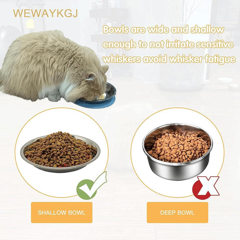 Stainless Steel Shallow Cat Food Bowls Wide Cat Dish Puppy Bowls Whisker Fatigue Relief Cat Plates Elevated Stands Replacement Kitten Metal Plate ...