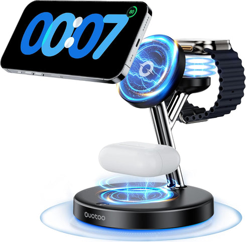 2024 Version 3 in 1 30W Supper Fast Wireless Charging Station for iPhone Apple Watch AirPods, Magnetic Charger Stand Dock Multiple Devices for 15/...