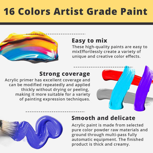 HTVRONT Acrylic Paint Set 16 Colors Acrylic Paint (12ml, 0.41 Oz), Painting Kits for Adults Non-Toxic Paints Gifts for Beginners Children Artists,...