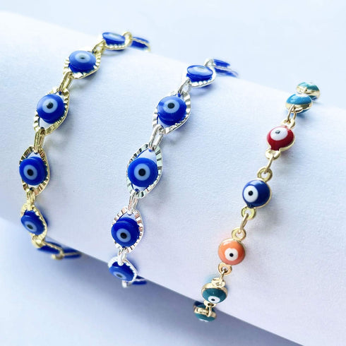 Evil Eye Anklet,14K Gold Evil Eye Anklet Bracelets for Women Dainty Ojo Luck Anklet (Gold navy evil eye anklet)...