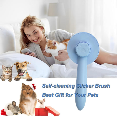 Cat Brush for Shedding,Pet Grooming Self Cleaning Slicker Brush,Removes Mats,Tangles and Loose Hair,Shedding Brush for Short or Long Haired Cats D...