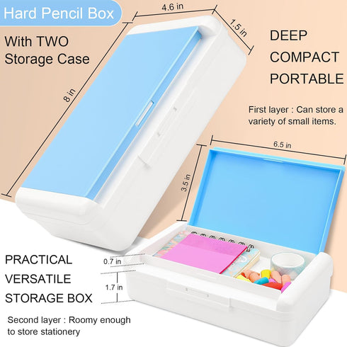 Pencil Box for Office Supplies Storage Organizer Box,Double Layer Large Capacity Pencil Boxes,Plastic Crayon Box with Snap-tight Lid,Stackable Sto...
